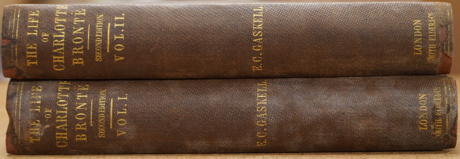 Gaskell, Elizabeth Cleghorn, The Life of Charlotte Bronte, 2 vols., second edition, 8vo, frontispieces, facsimile plate, publisher's catalogue at end of vol.II, very minor spotting, contemporary maroon cloth titled on sp